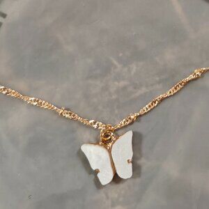 White Butterfly Necklace on Gold Plated Chain